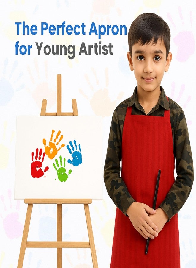 HOUSE FOX مريلة أطفال من هاوس فوكس للأولاد والبنات، عبوة من 5 قطع، مرايل أطفال للطبخ والرسم والمدرسة (من 4 إلى 8 سنوات) (5، أحمر) - Image 2